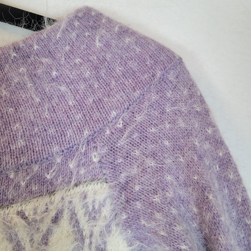 Sleeping on Snow Womens Fair Isle Knit Wool Eyelash Sweater Size Small Purple - Picture 7 of 11